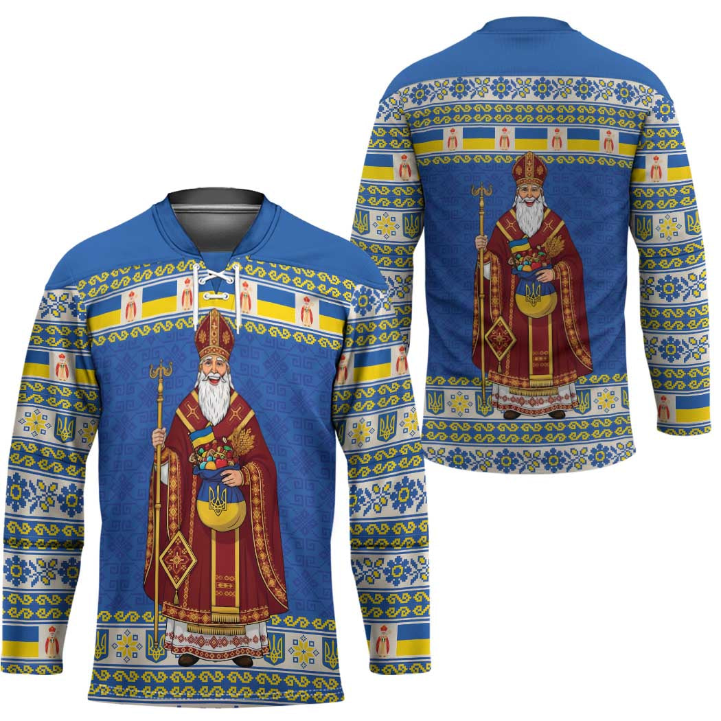 Ukraine Christmas Hockey Jersey Saint Nicholas Vyshyvanka Style - Wonder Print Shop