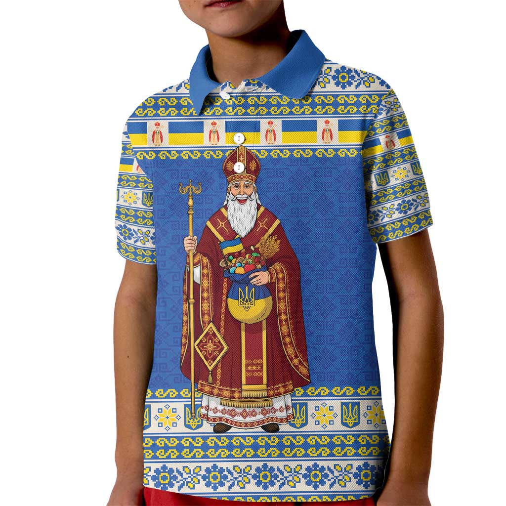 Ukraine Christmas Kid Polo Shirt Saint Nicholas Vyshyvanka Style - Wonder Print Shop