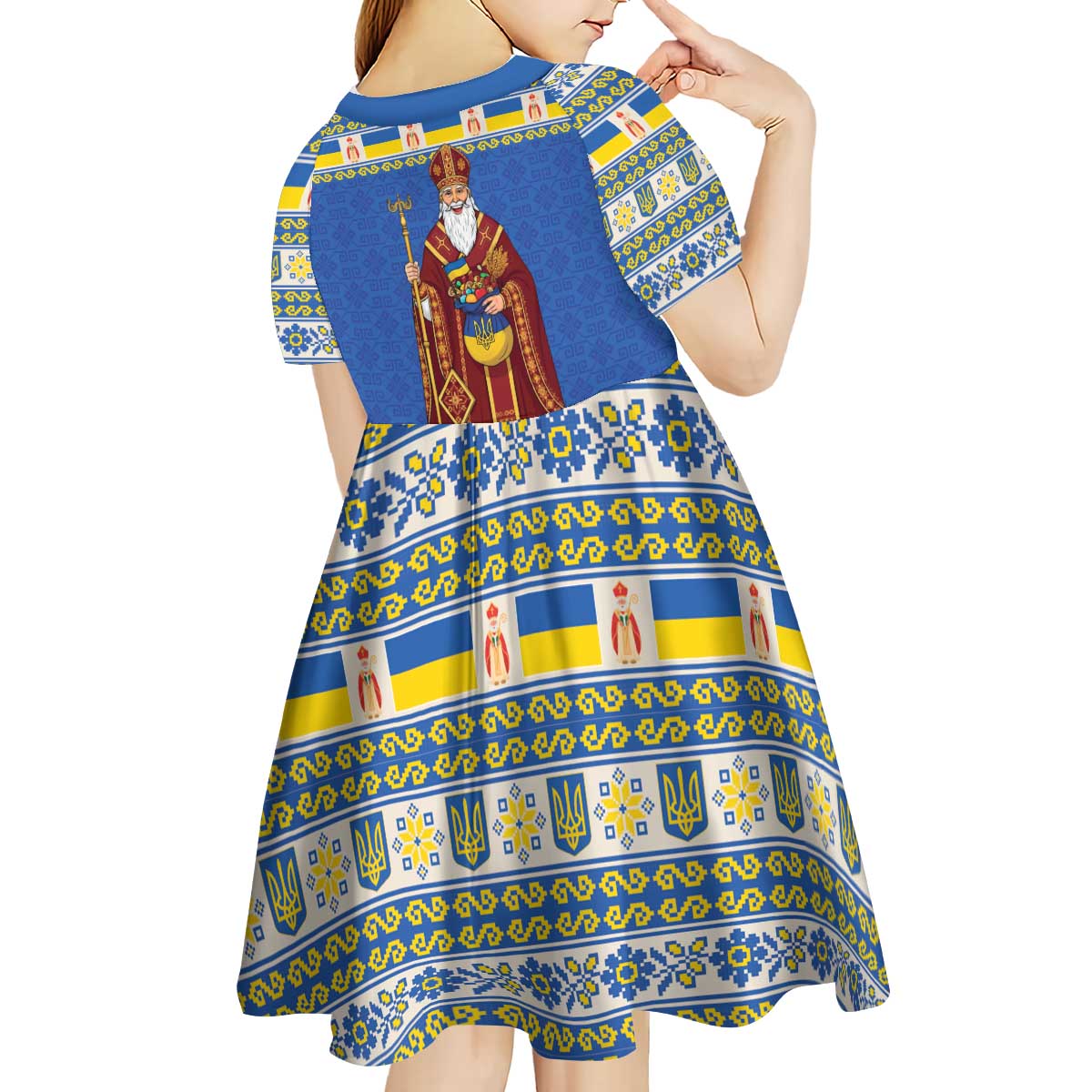 Ukraine Christmas Kid Short Sleeve Dress Saint Nicholas Vyshyvanka Style - Wonder Print Shop