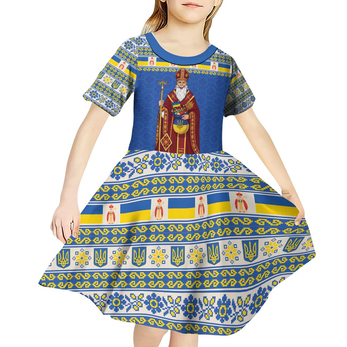 Ukraine Christmas Kid Short Sleeve Dress Saint Nicholas Vyshyvanka Style - Wonder Print Shop