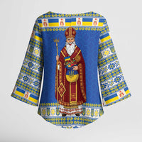 Ukraine Christmas Kimono Sleeve Blouse Saint Nicholas Vyshyvanka Style - Wonder Print Shop