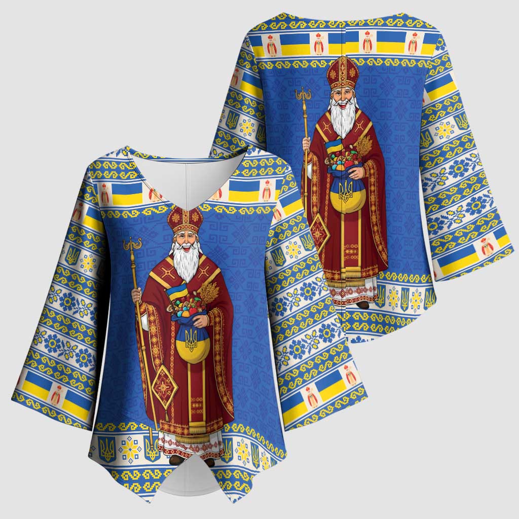 Ukraine Christmas Kimono Sleeve Blouse Saint Nicholas Vyshyvanka Style - Wonder Print Shop