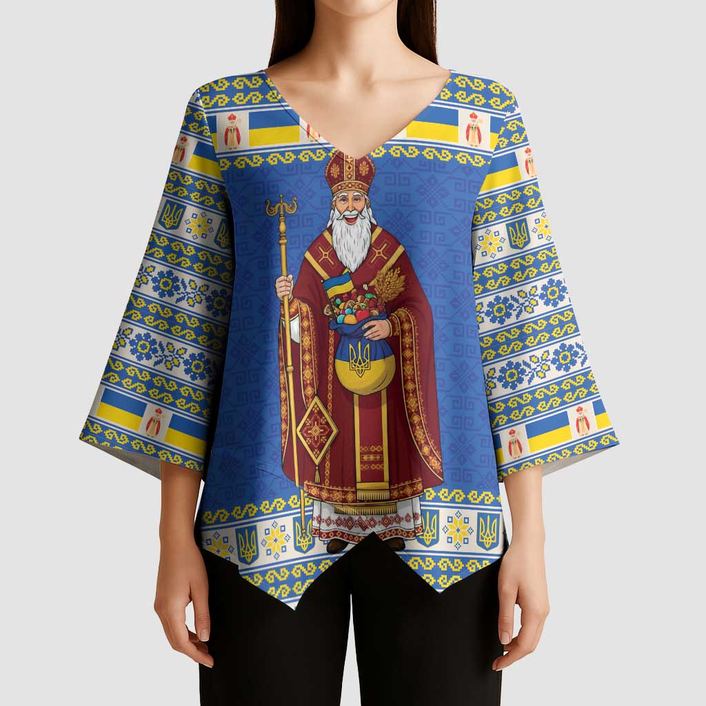 Ukraine Christmas Kimono Sleeve Blouse Saint Nicholas Vyshyvanka Style - Wonder Print Shop