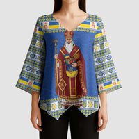 Ukraine Christmas Kimono Sleeve Blouse Saint Nicholas Vyshyvanka Style - Wonder Print Shop