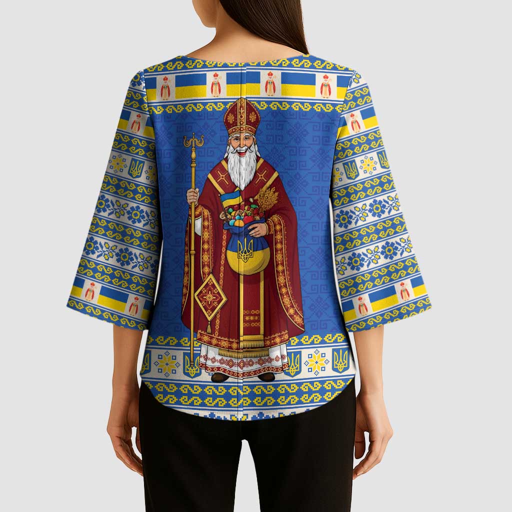 Ukraine Christmas Kimono Sleeve Blouse Saint Nicholas Vyshyvanka Style - Wonder Print Shop