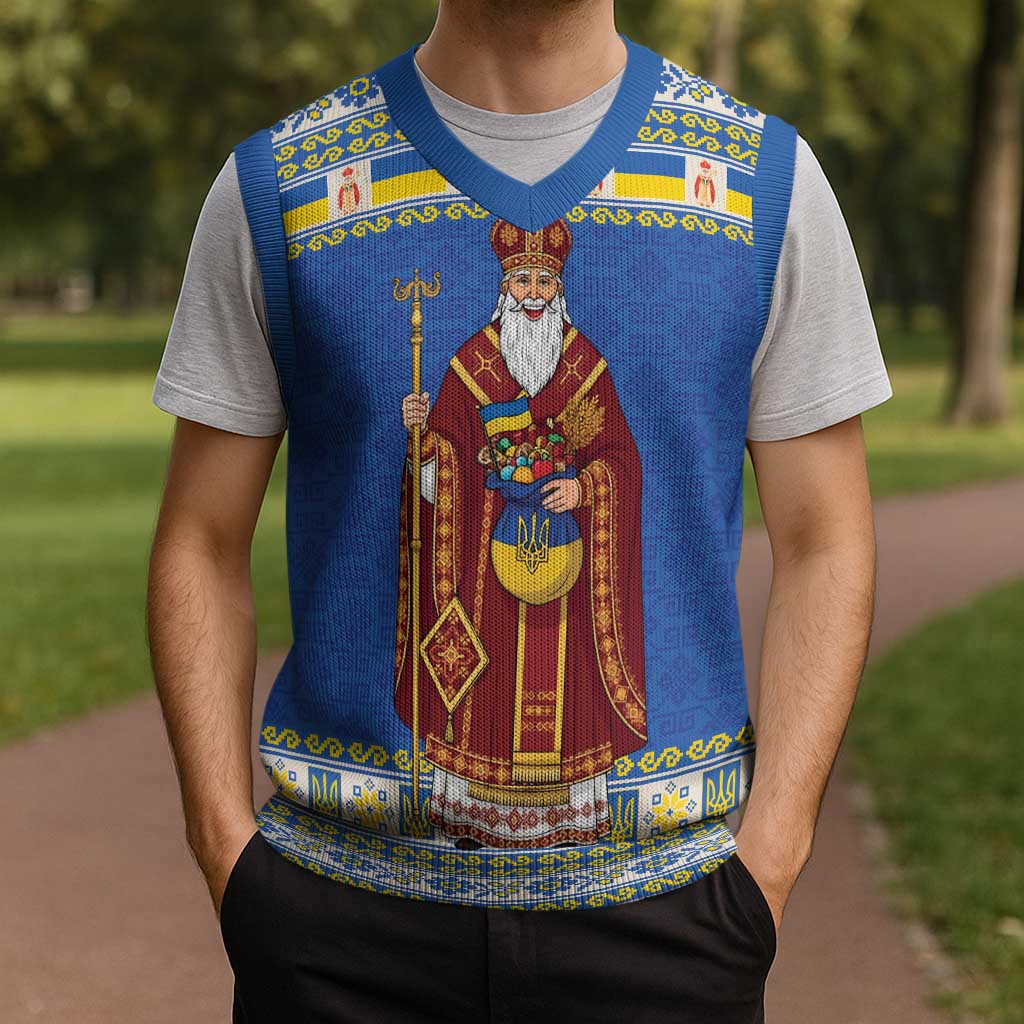 Ukraine Christmas Knitted V-Neck Vest Saint Nicholas Vyshyvanka Style - Wonder Print Shop