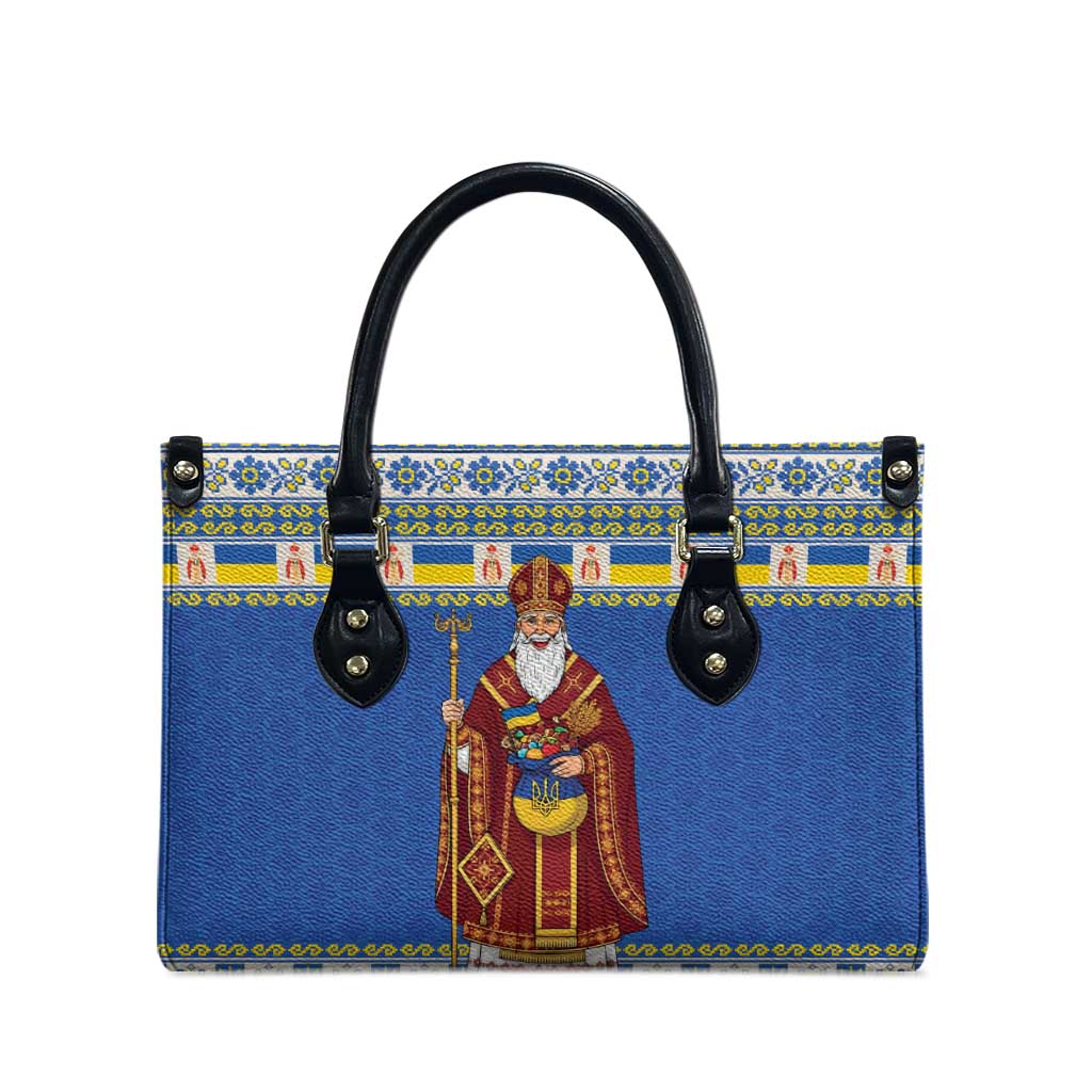 Ukraine Christmas Leather Bag Saint Nicholas Vyshyvanka Style - Wonder Print Shop