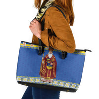 Ukraine Christmas Leather Tote Bag Saint Nicholas Vyshyvanka Style - Wonder Print Shop