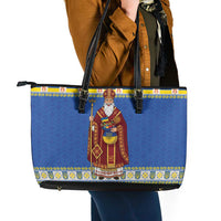 Ukraine Christmas Leather Tote Bag Saint Nicholas Vyshyvanka Style - Wonder Print Shop