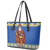 Ukraine Christmas Leather Tote Bag Saint Nicholas Vyshyvanka Style - Wonder Print Shop