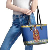 Ukraine Christmas Leather Tote Bag Saint Nicholas Vyshyvanka Style - Wonder Print Shop