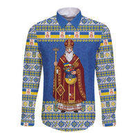 Ukraine Christmas Long Sleeve Button Shirt Saint Nicholas Vyshyvanka Style - Wonder Print Shop