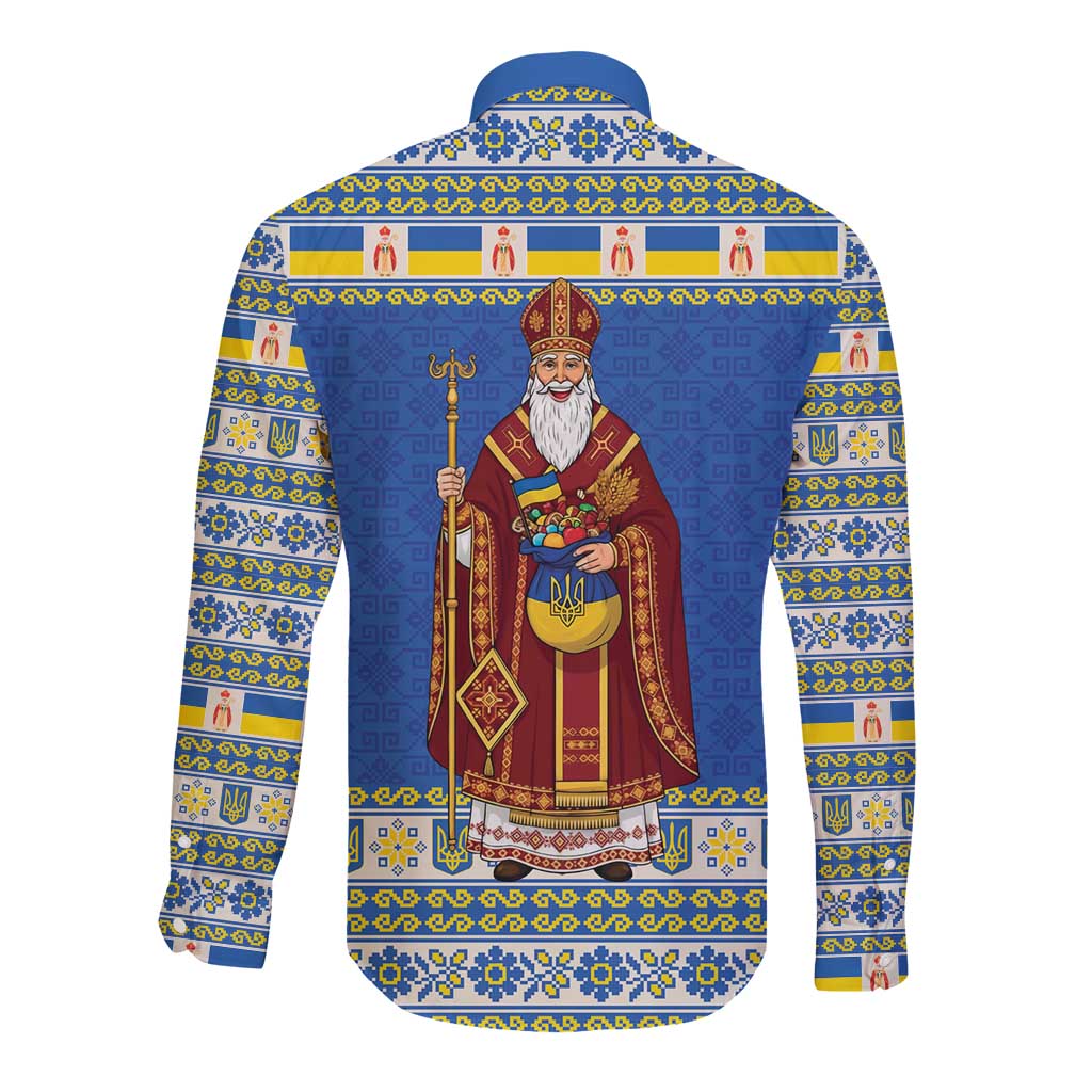 Ukraine Christmas Long Sleeve Button Shirt Saint Nicholas Vyshyvanka Style - Wonder Print Shop