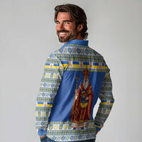 Ukraine Christmas Long Sleeve Polo Shirt Saint Nicholas Vyshyvanka Style - Wonder Print Shop