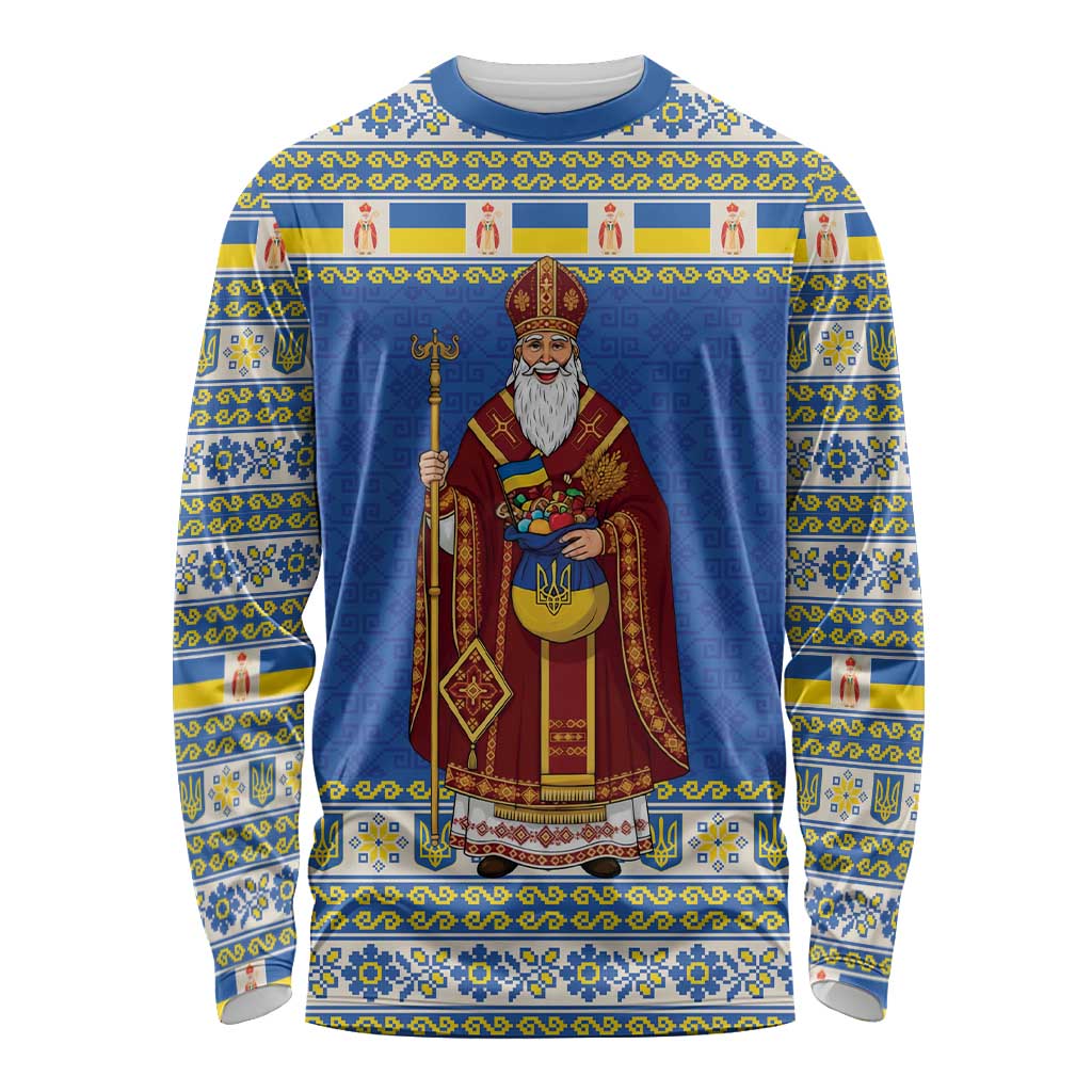 Ukraine Christmas Long Sleeve Shirt Saint Nicholas Vyshyvanka Style - Wonder Print Shop