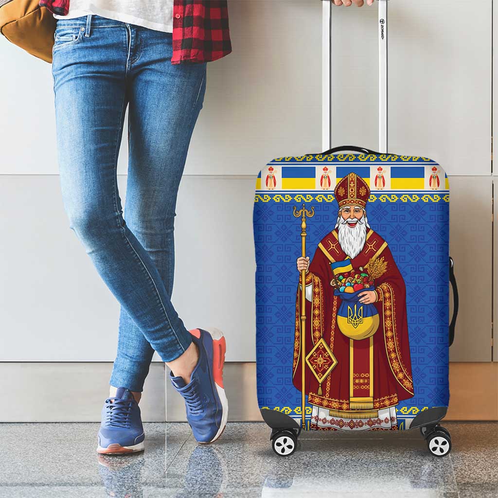 Ukraine Christmas Luggage Cover Saint Nicholas Vyshyvanka Style - Wonder Print Shop