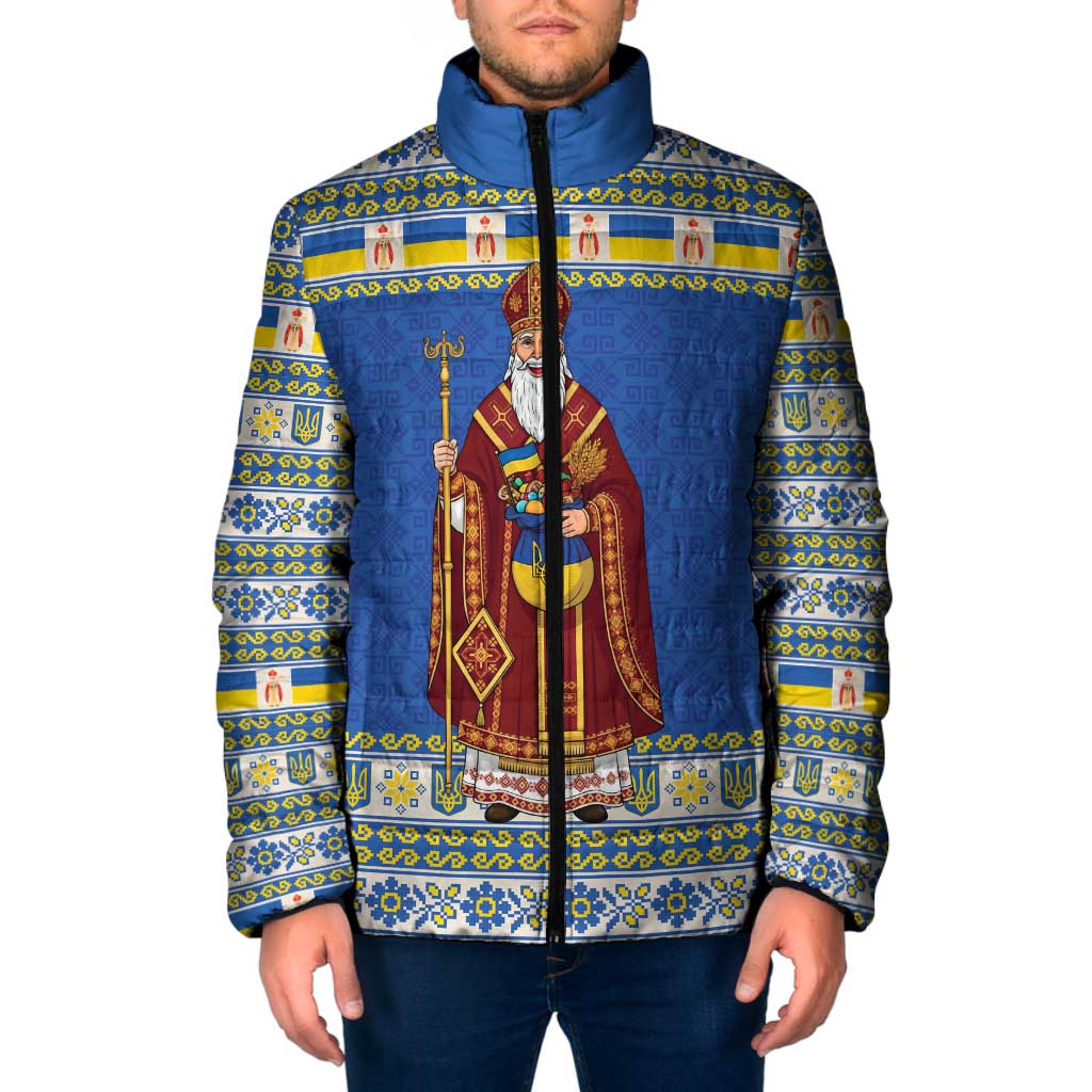 Ukraine Christmas Padded Jacket Saint Nicholas Vyshyvanka Style - Wonder Print Shop