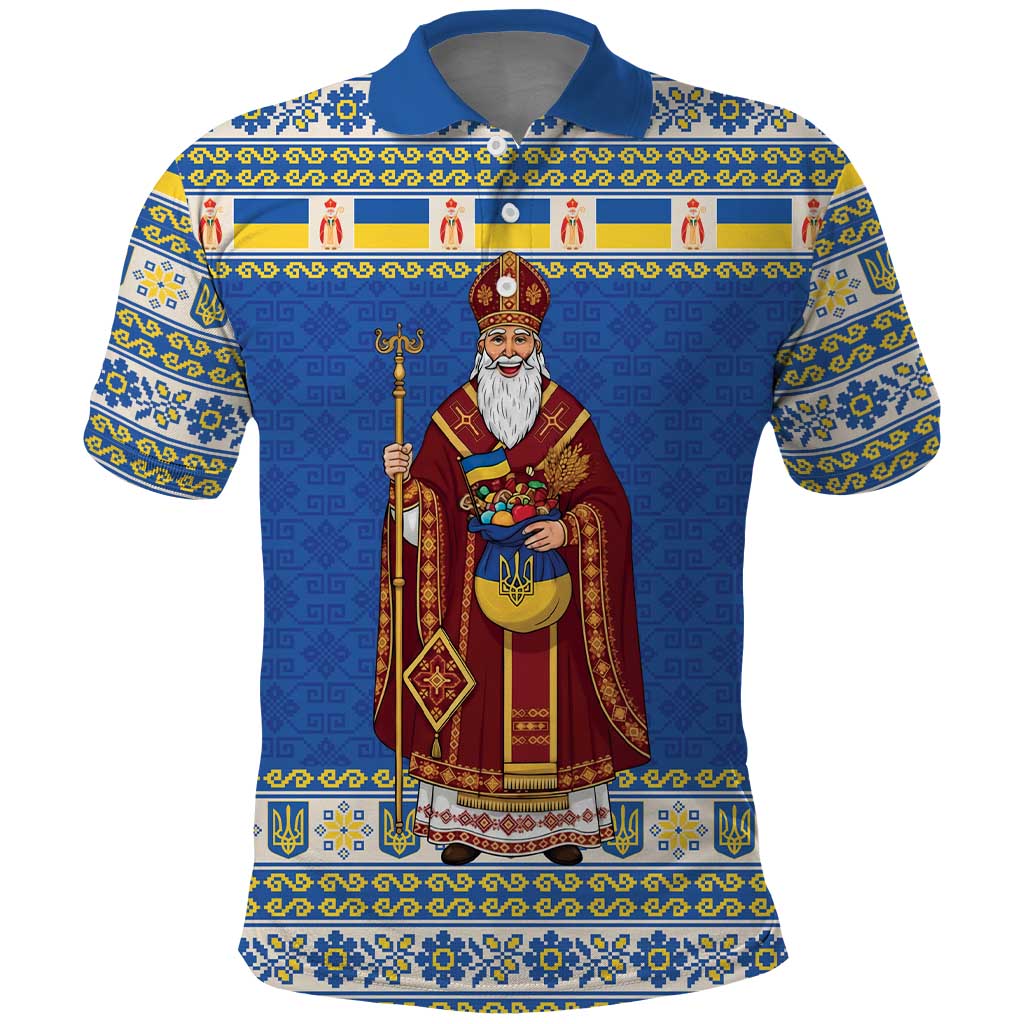 Ukraine Christmas Polo Shirt Saint Nicholas Vyshyvanka Style - Wonder Print Shop