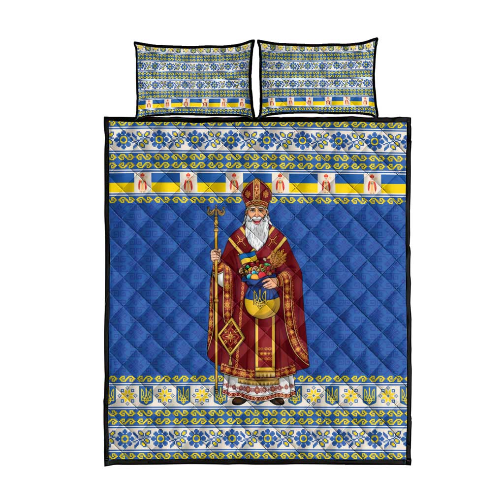 Ukraine Christmas Quilt Bed Set Saint Nicholas Vyshyvanka Style - Wonder Print Shop