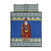 Ukraine Christmas Quilt Bed Set Saint Nicholas Vyshyvanka Style - Wonder Print Shop