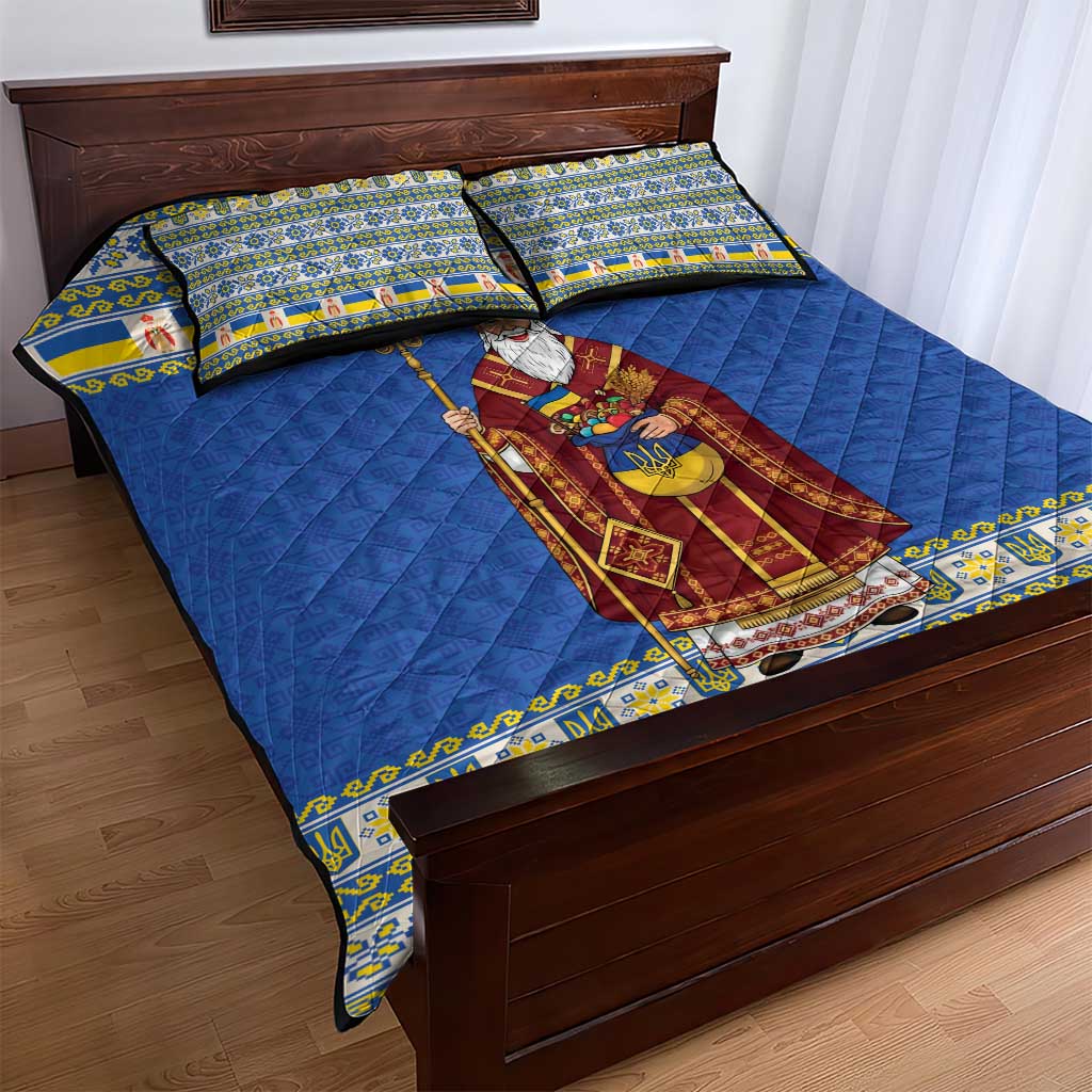 Ukraine Christmas Quilt Bed Set Saint Nicholas Vyshyvanka Style - Wonder Print Shop