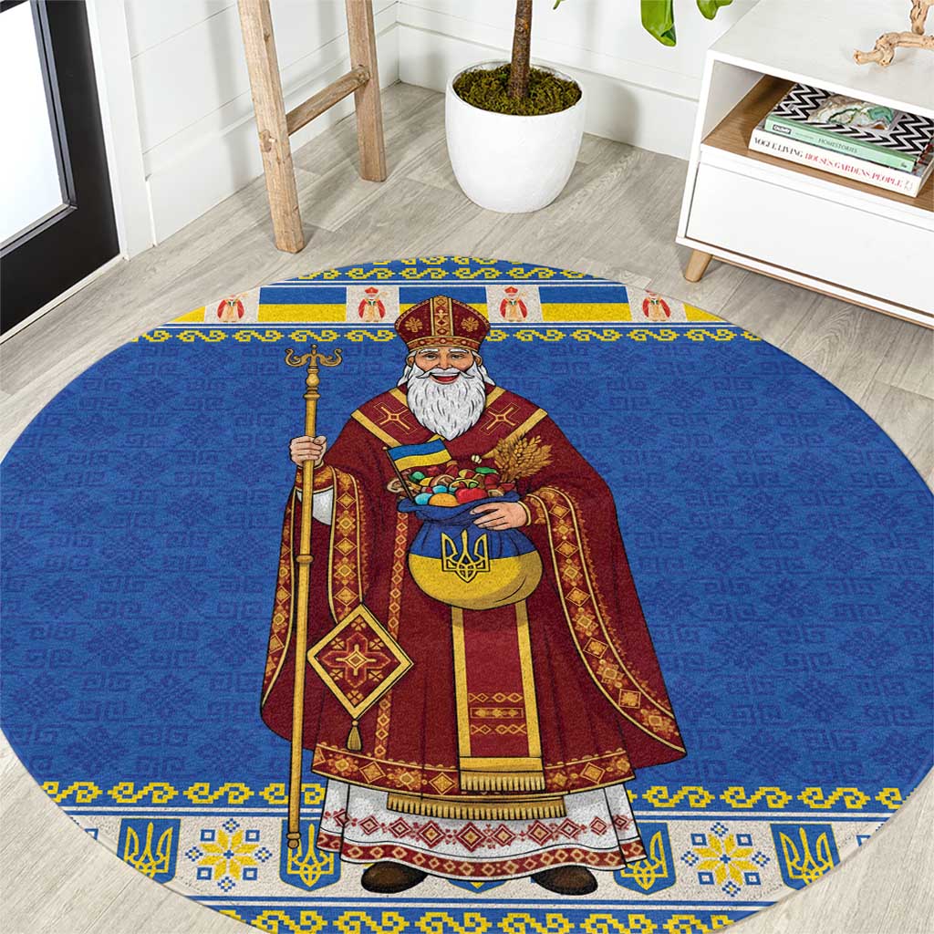 Ukraine Christmas Round Carpet Saint Nicholas Vyshyvanka Style - Wonder Print Shop
