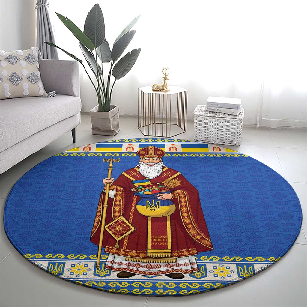 Ukraine Christmas Round Carpet Saint Nicholas Vyshyvanka Style - Wonder Print Shop