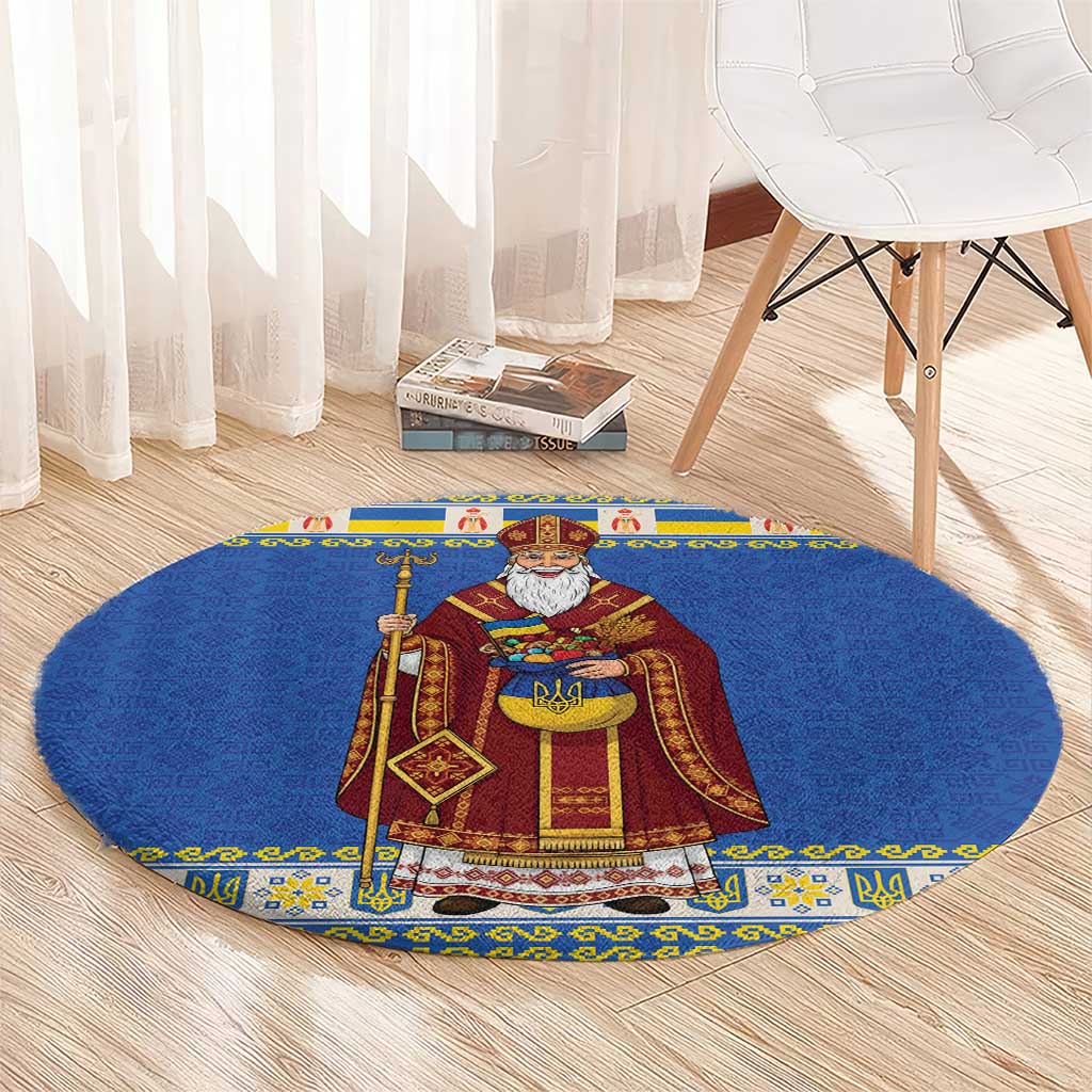 Ukraine Christmas Round Carpet Saint Nicholas Vyshyvanka Style - Wonder Print Shop