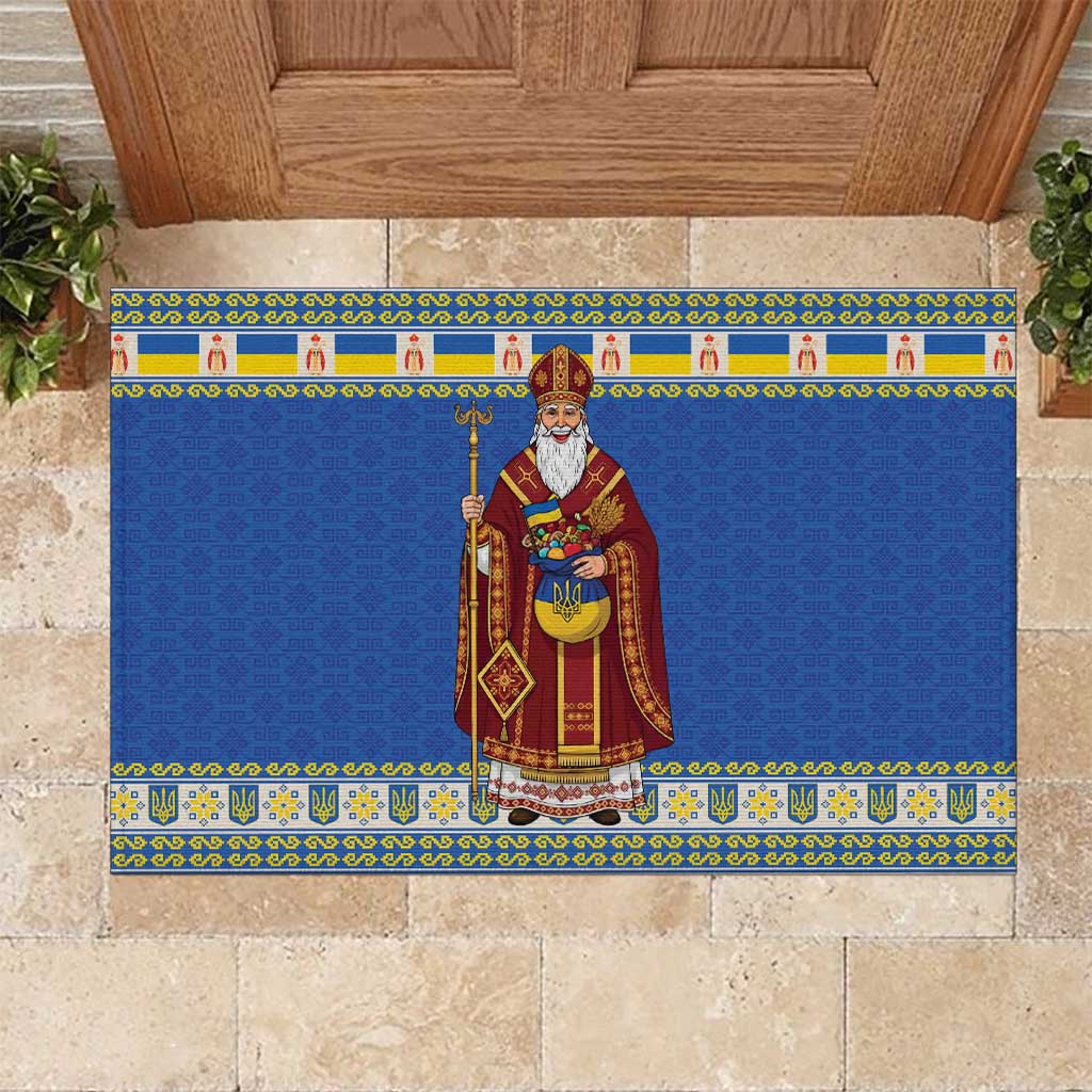 Ukraine Christmas Rubber Doormat Saint Nicholas Vyshyvanka Style - Wonder Print Shop