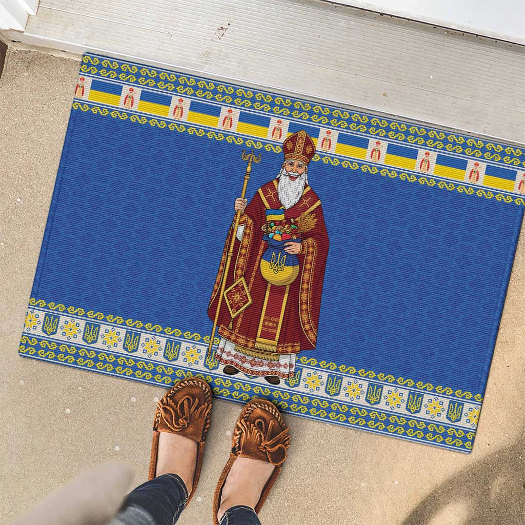 Ukraine Christmas Rubber Doormat Saint Nicholas Vyshyvanka Style - Wonder Print Shop