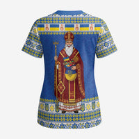 Ukraine Christmas Scrub Top Saint Nicholas Vyshyvanka Style - Wonder Print Shop