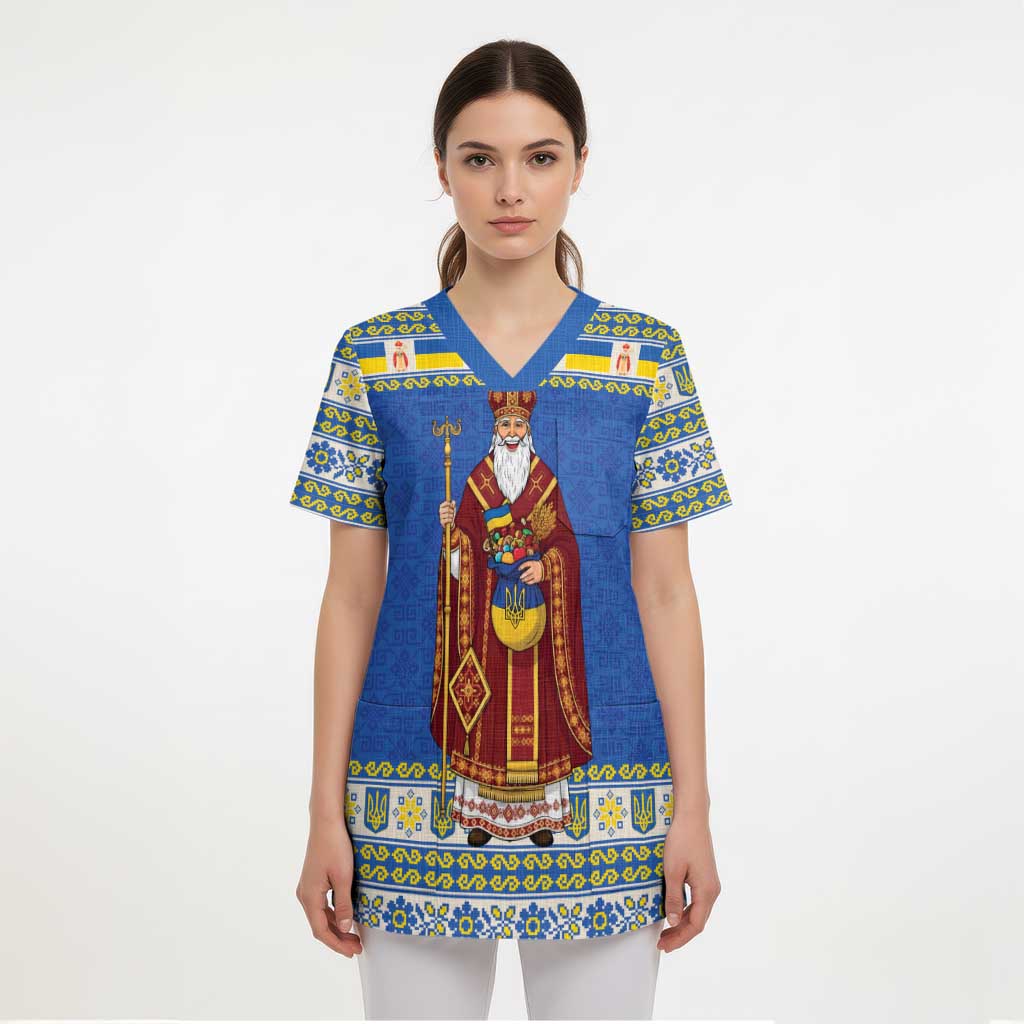 Ukraine Christmas Scrub Top Saint Nicholas Vyshyvanka Style - Wonder Print Shop