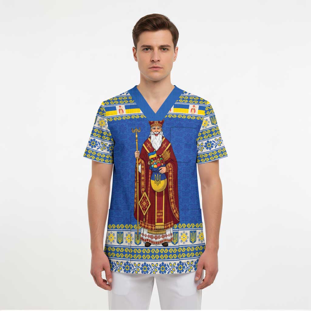 Ukraine Christmas Scrub Top Saint Nicholas Vyshyvanka Style - Wonder Print Shop