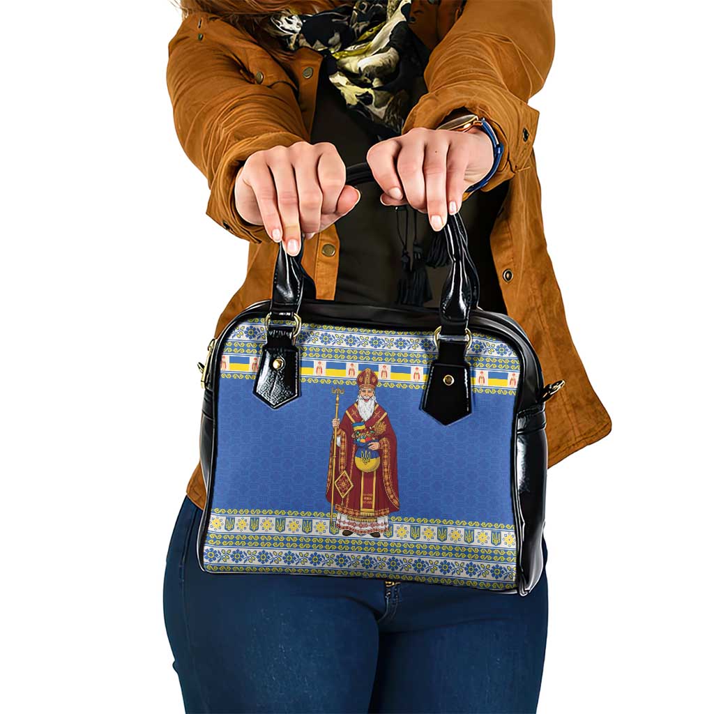 Ukraine Christmas Shoulder Handbag Saint Nicholas Vyshyvanka Style - Wonder Print Shop
