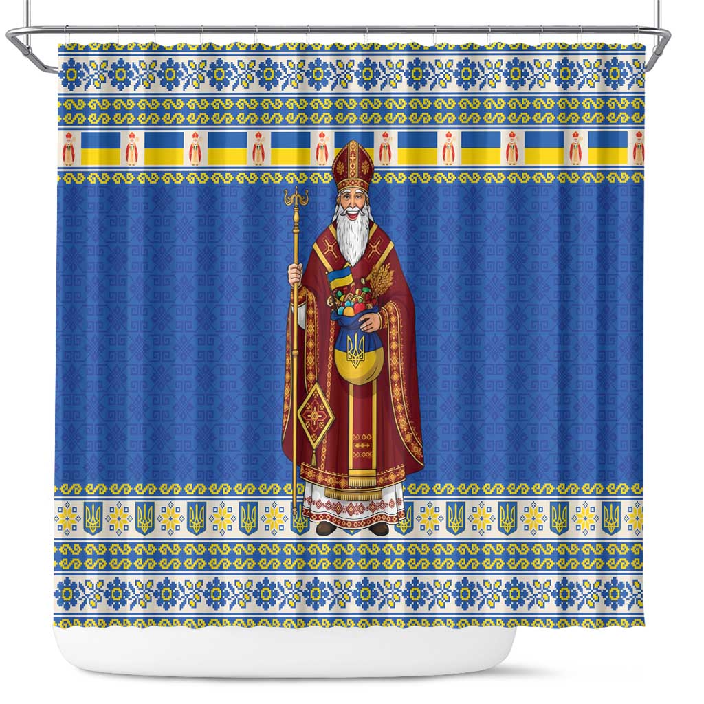 Ukraine Christmas Shower Curtain Saint Nicholas Vyshyvanka Style - Wonder Print Shop