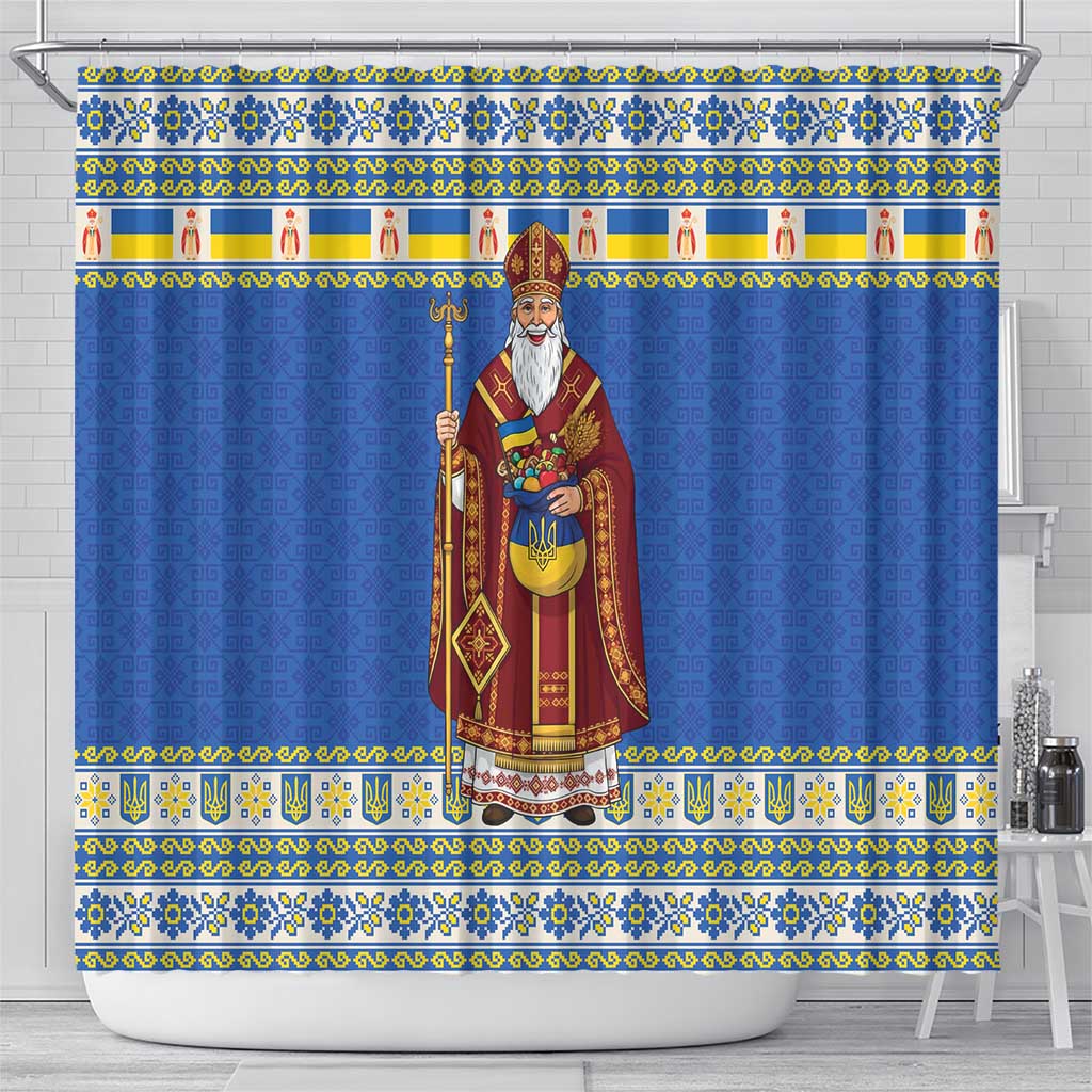 Ukraine Christmas Shower Curtain Saint Nicholas Vyshyvanka Style - Wonder Print Shop