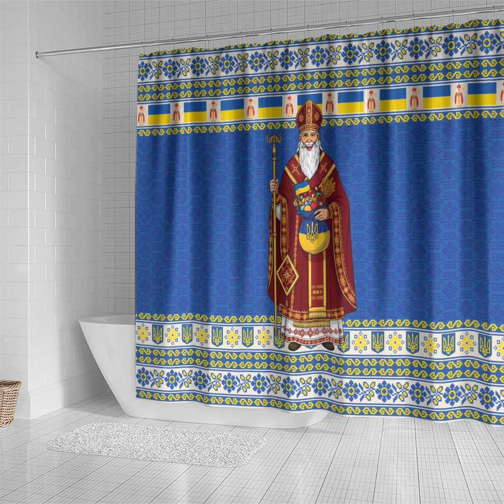Ukraine Christmas Shower Curtain Saint Nicholas Vyshyvanka Style - Wonder Print Shop