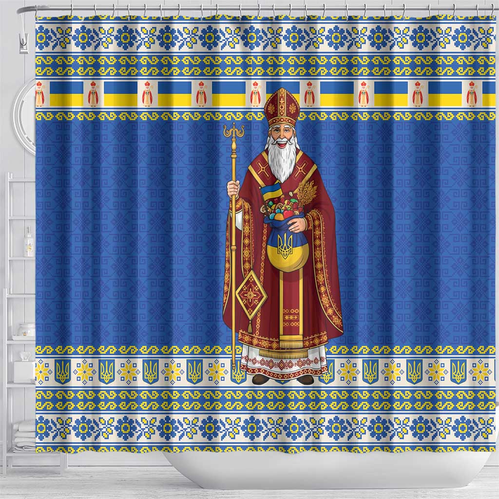 Ukraine Christmas Shower Curtain Saint Nicholas Vyshyvanka Style - Wonder Print Shop