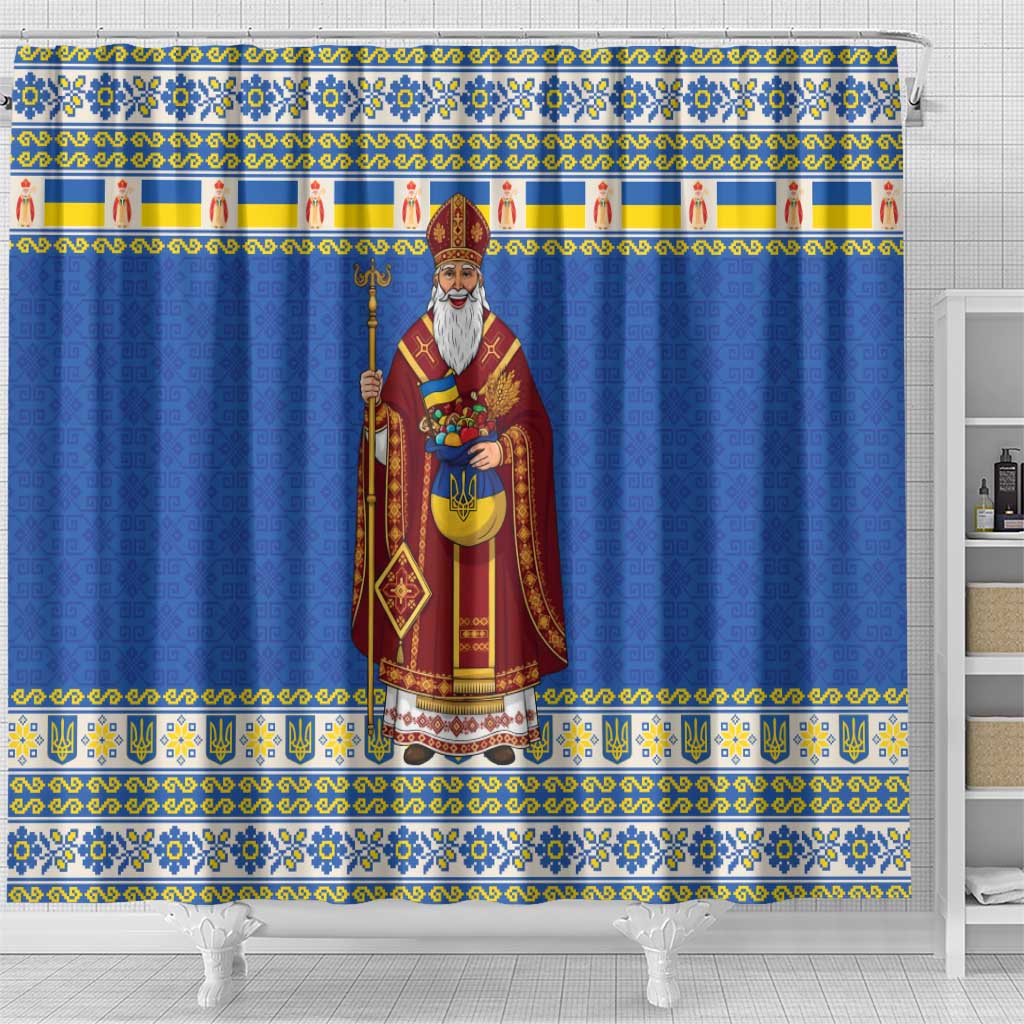 Ukraine Christmas Shower Curtain Saint Nicholas Vyshyvanka Style - Wonder Print Shop