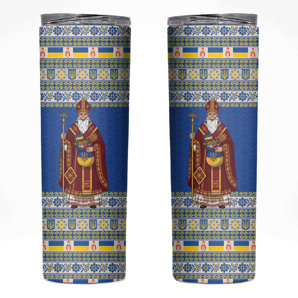 Ukraine Christmas Skinny Tumbler Saint Nicholas Vyshyvanka Style - Wonder Print Shop