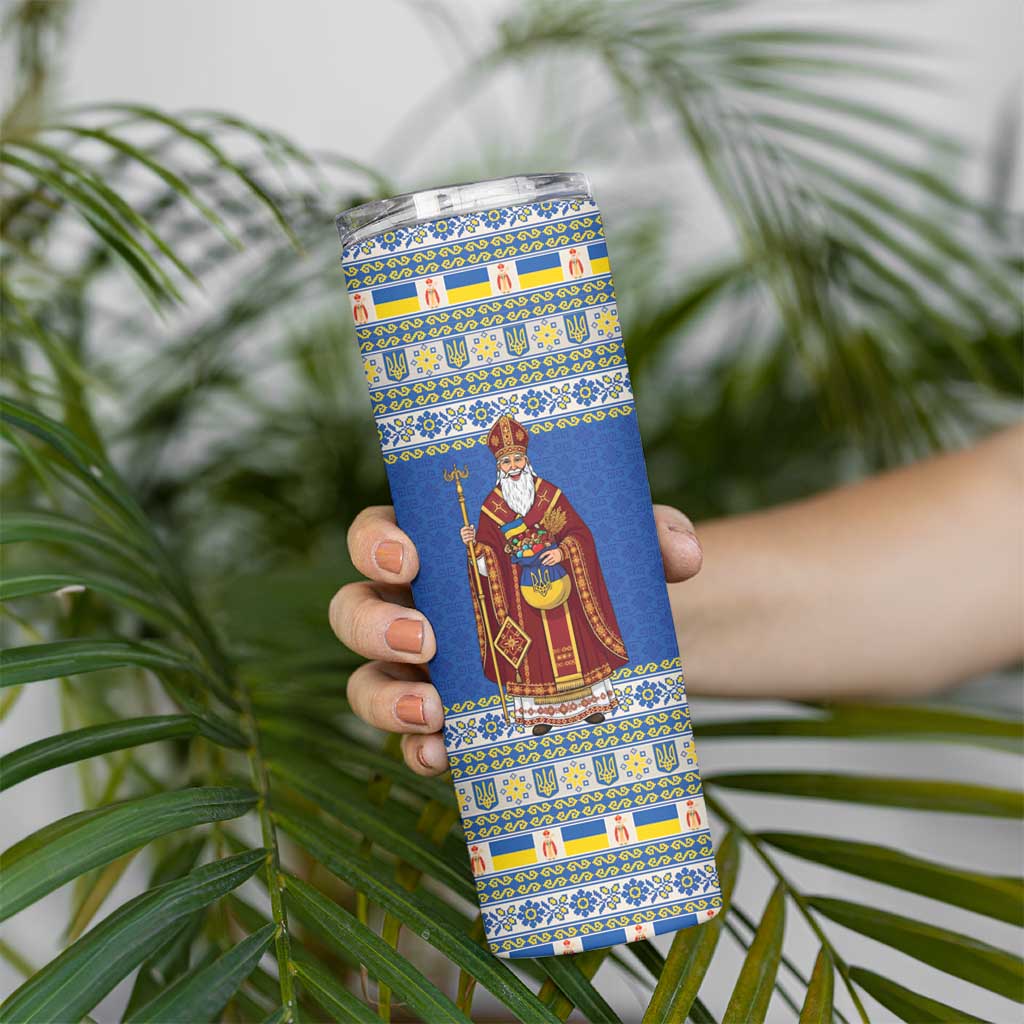 Ukraine Christmas Skinny Tumbler Saint Nicholas Vyshyvanka Style - Wonder Print Shop