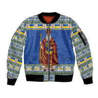 Ukraine Christmas Sleeve Zip Bomber Jacket Saint Nicholas Vyshyvanka Style - Wonder Print Shop