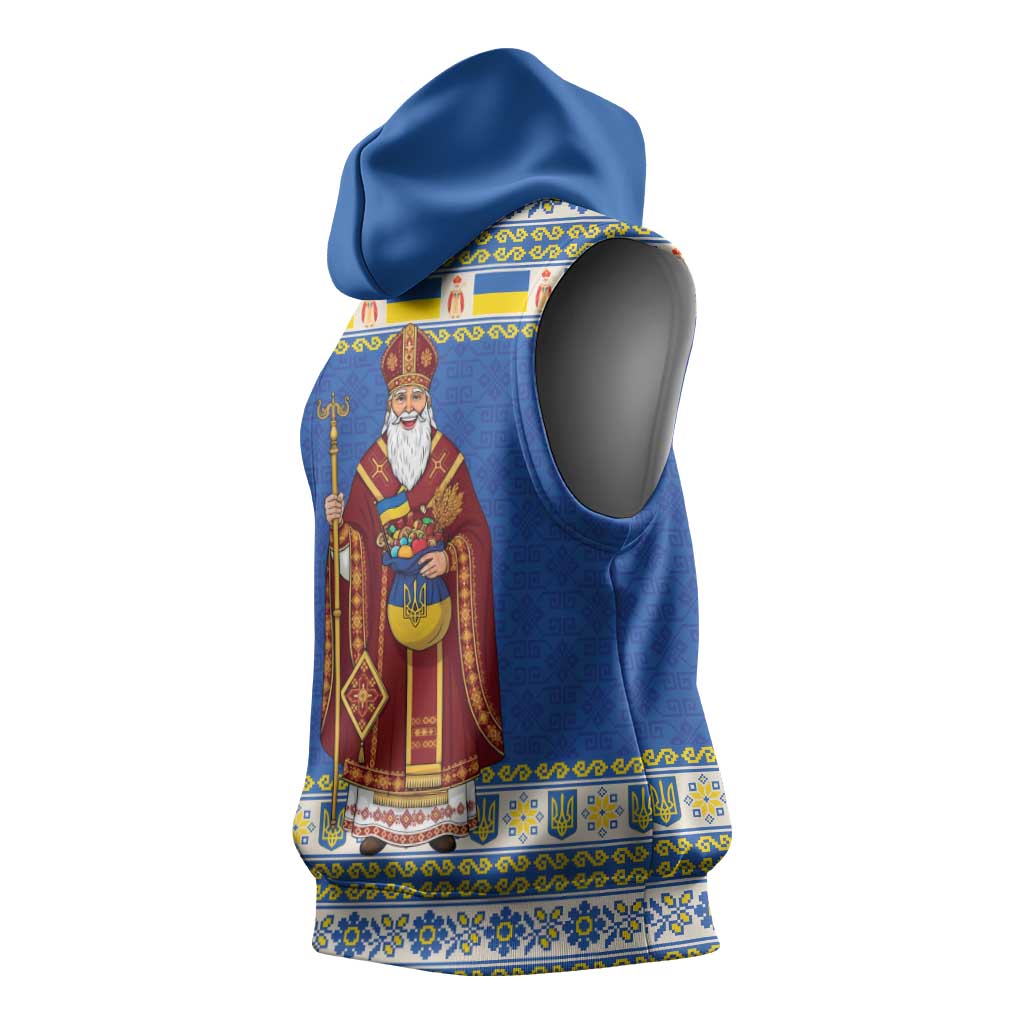 Ukraine Christmas Sleeveless Hoodie Saint Nicholas Vyshyvanka Style - Wonder Print Shop