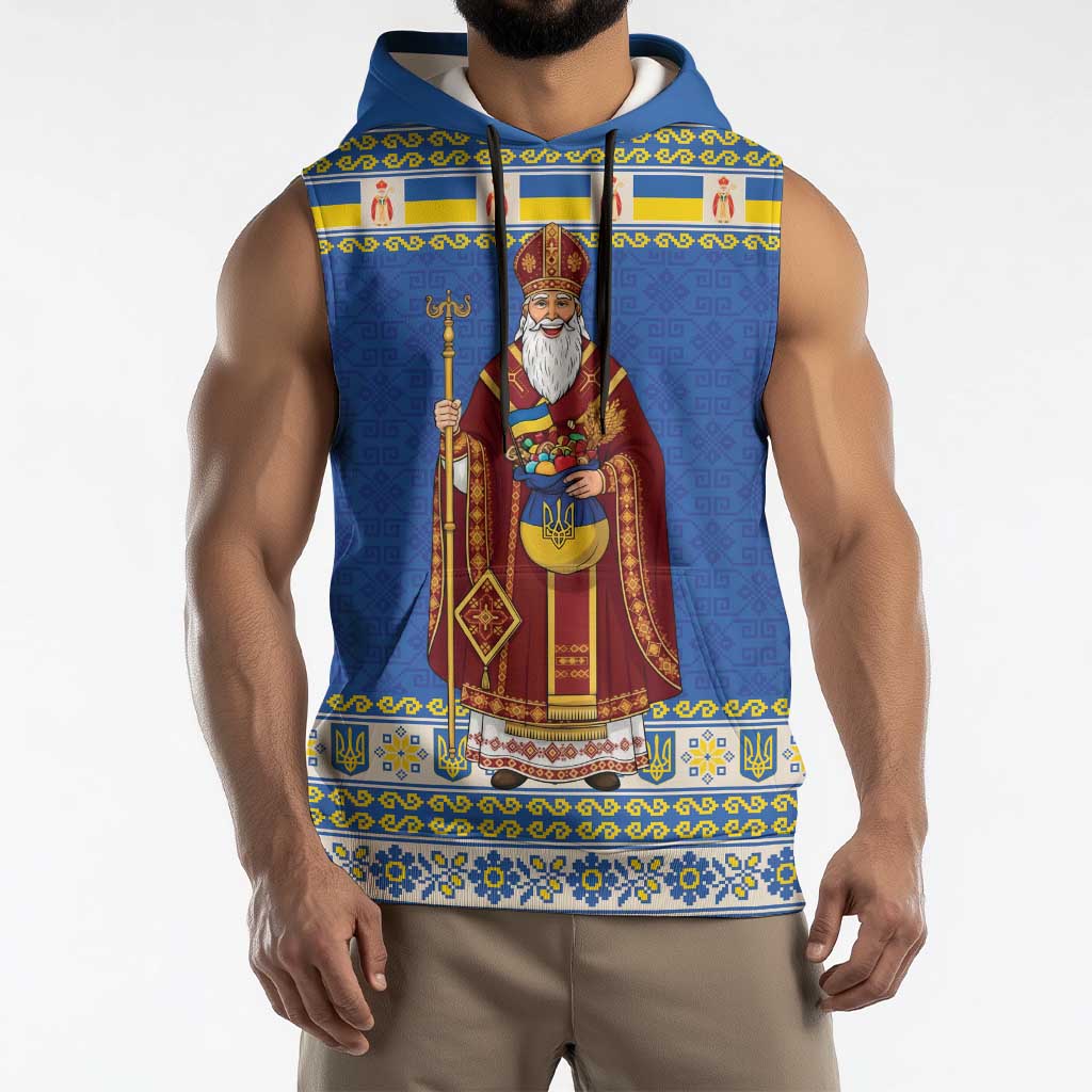 Ukraine Christmas Sleeveless Hoodie Saint Nicholas Vyshyvanka Style - Wonder Print Shop