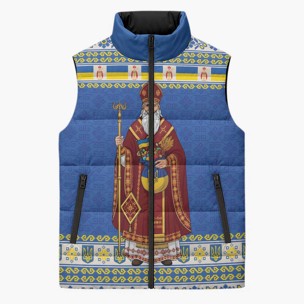 Ukraine Christmas Sleeveless Puffer Jacket Saint Nicholas Vyshyvanka Style - Wonder Print Shop
