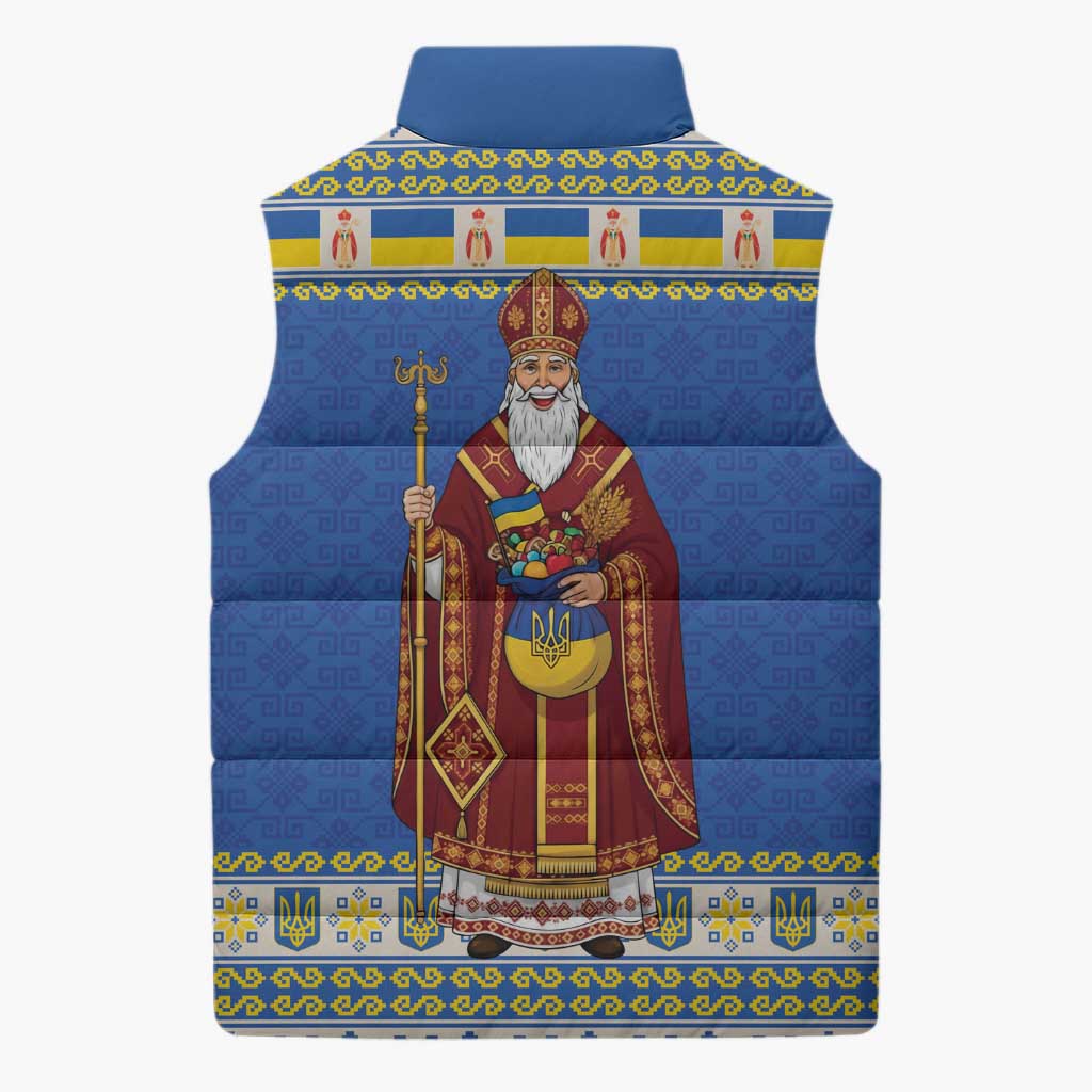 Ukraine Christmas Sleeveless Puffer Jacket Saint Nicholas Vyshyvanka Style - Wonder Print Shop