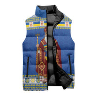 Ukraine Christmas Sleeveless Puffer Jacket Saint Nicholas Vyshyvanka Style - Wonder Print Shop