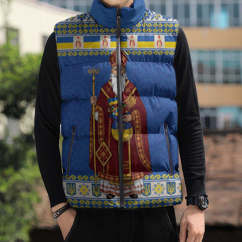 Ukraine Christmas Sleeveless Puffer Jacket Saint Nicholas Vyshyvanka Style - Wonder Print Shop