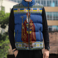 Ukraine Christmas Sleeveless Puffer Jacket Saint Nicholas Vyshyvanka Style - Wonder Print Shop