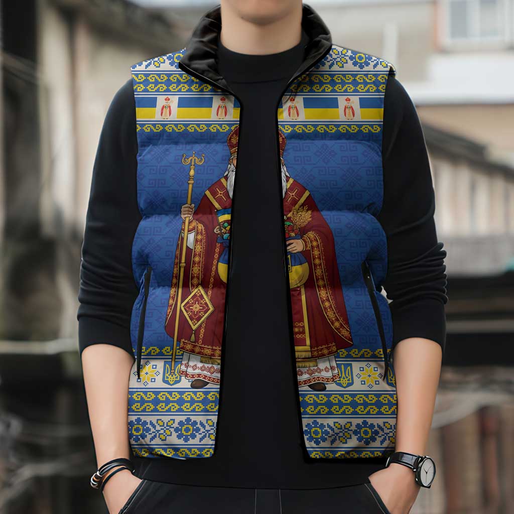 Ukraine Christmas Sleeveless Puffer Jacket Saint Nicholas Vyshyvanka Style - Wonder Print Shop